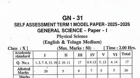 10th class SA-1 Physical Science Question Paper 2025-26 || Self Assessment Term 1 Model Paper