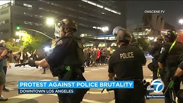 Scuffle breaks out, unlawful assembly declared after protesters march to LAPD headquarters