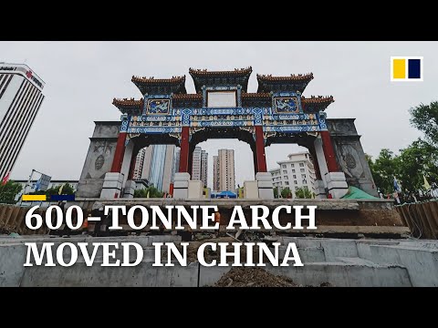 Chinese city moves 600-tonne archway to make way for subway construction