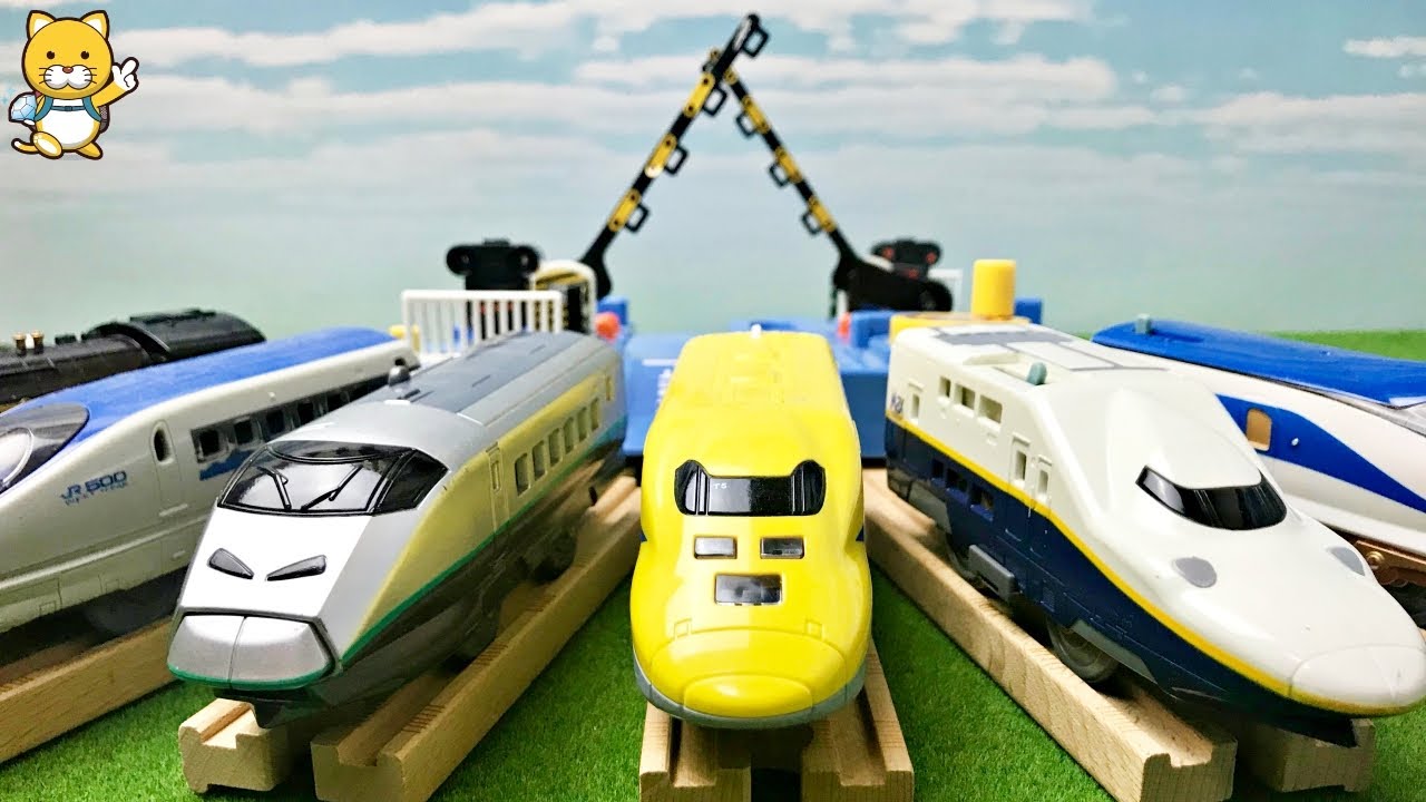新幹線のおもちゃ 子供向け トミカプラレール 電車の名前や音を学ぼう 東海道しんかんせん チャギントンや車両 はたらくくるまが踏切を通過するよ いーたんおはるこch Youtube
