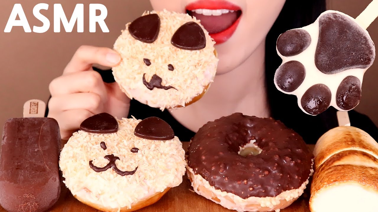 ASMR CHOCOLATE ICE CREAM+DONUT+ROASTED MARSHMALLOW eating sounds MUKBANG디저트먹방咀嚼音チョコアイス+焼きマシュマロ +ドーナツ