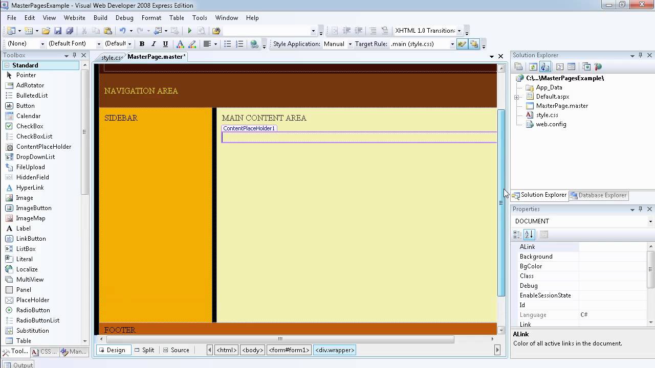 Asp Net Master Page Layout With Css