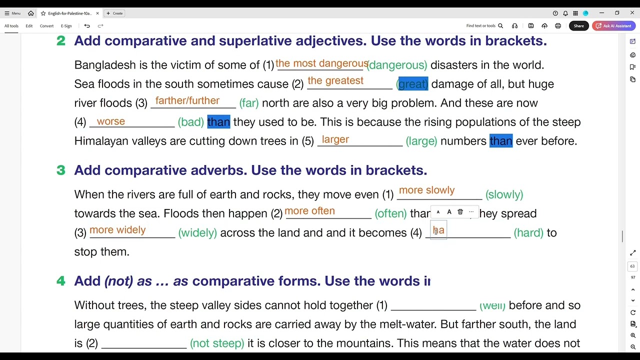 ‏حل أسئلة القواعد للصف العاشر الخامسة صفحة 63-68-69 