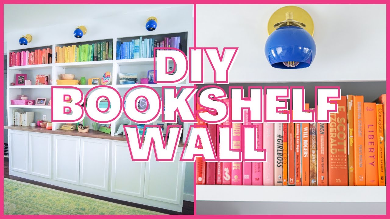 Rainbow DIY Bookshelf with Built in Cabinets - Amber Oliver