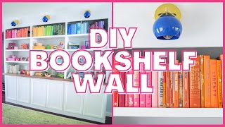 Rainbow DIY Bookshelf Wall with Built in Cabinets 🌈✨