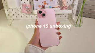 iphone 15 (pink) 512gb unboxing 🎀 accessories + aesthetic setup