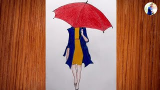 How to Draw a Girl With Umbrella Colour Pencil Sketch Art Video YouTube