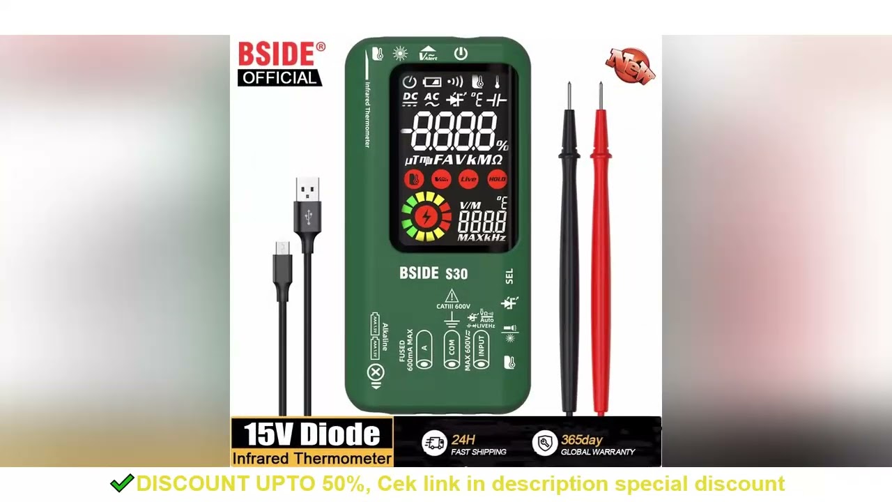 BSIDE S30 Digital Multimeter Infrared Temperature Measurement 15V Diode LED Tester DC AC Voltage Rec