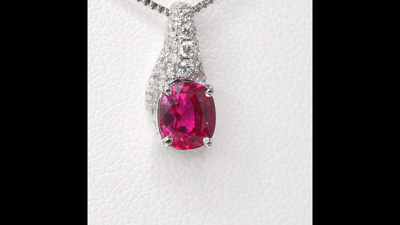 非加熱ルビー ダイヤモンドネックレス R 1.02ct D 0.22ct 45cm Pt950