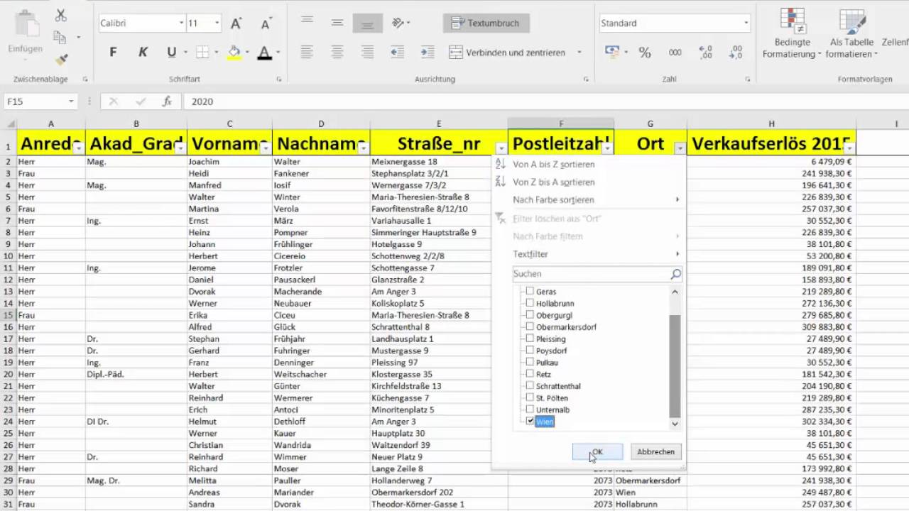 Sortieren und Filtern in Excel YouTube