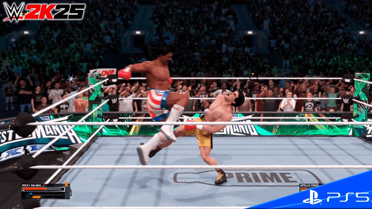 Rocky Balboa VS Apollo Creed Match at WrestlMania Main Event | WWE 2K25 - PS5