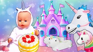 Baby born doll in the WONDERLAND! Princess feeding baby doll & magic castle for dolls.