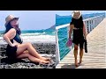 Wolford Satin Sheer Pantyhose Try on Vintage Swimsuit Wearing Nylons, I Step Into the Waves with me