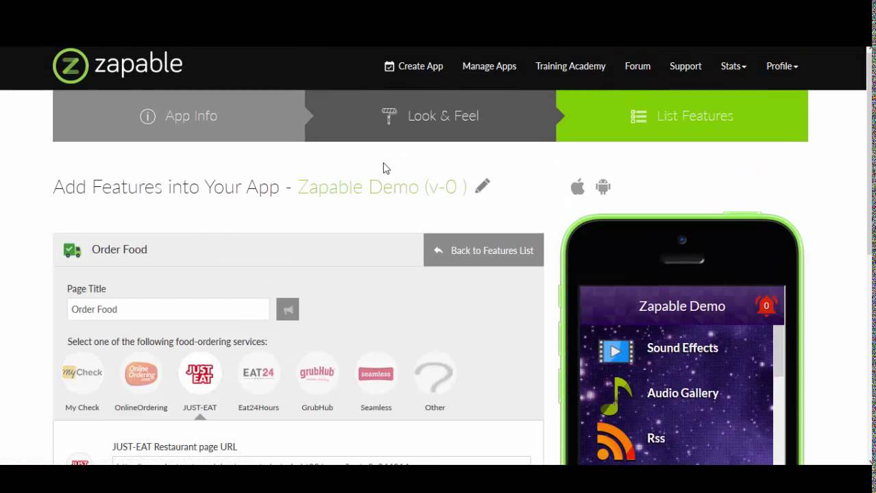 Zapable Order Food Feature