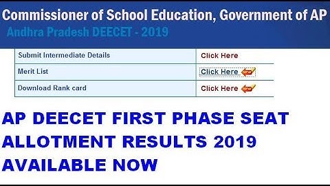 AP DEECET FIRST ALLOTMENT RESULTS 2019 | AP DECET 1ST PHASE SEAT ALLOTMENT RESULTS 2019