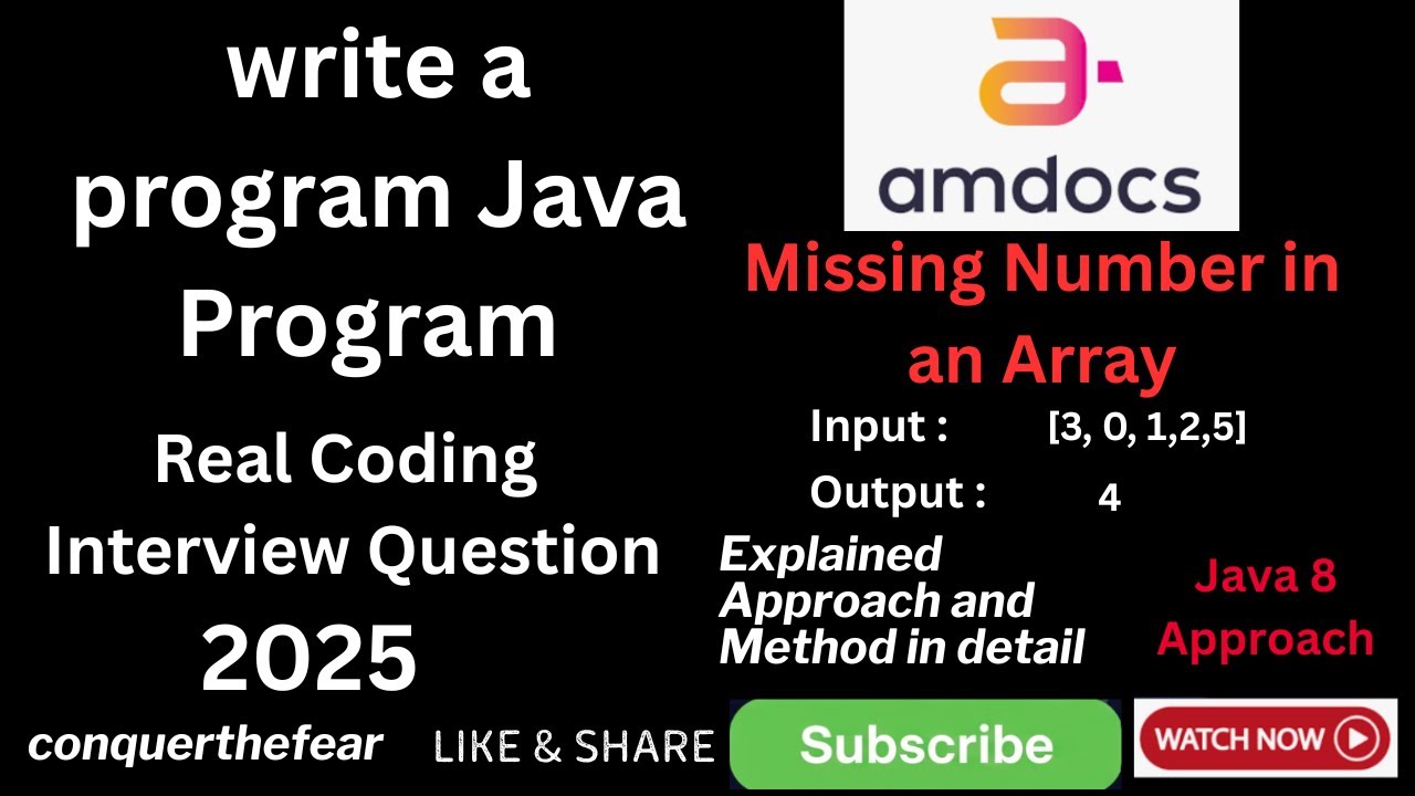 Real Java Coding Interview Question : Java 8 Missing Number in an Array ...
