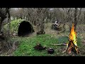 Alone in the Forest: Building a SURVIVAL Shelter in the Wild, Making chair, Grass roof