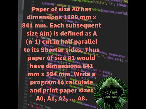 Program to print paper sizes from A0 to A8 using C language