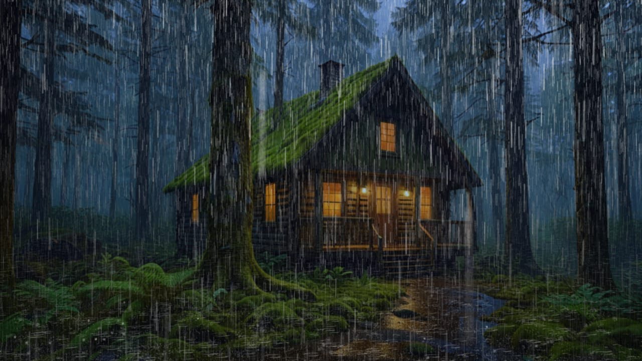 Rainy Night in a Cozy Cabin | Fireplace Crackling & Rain Sounds for ...