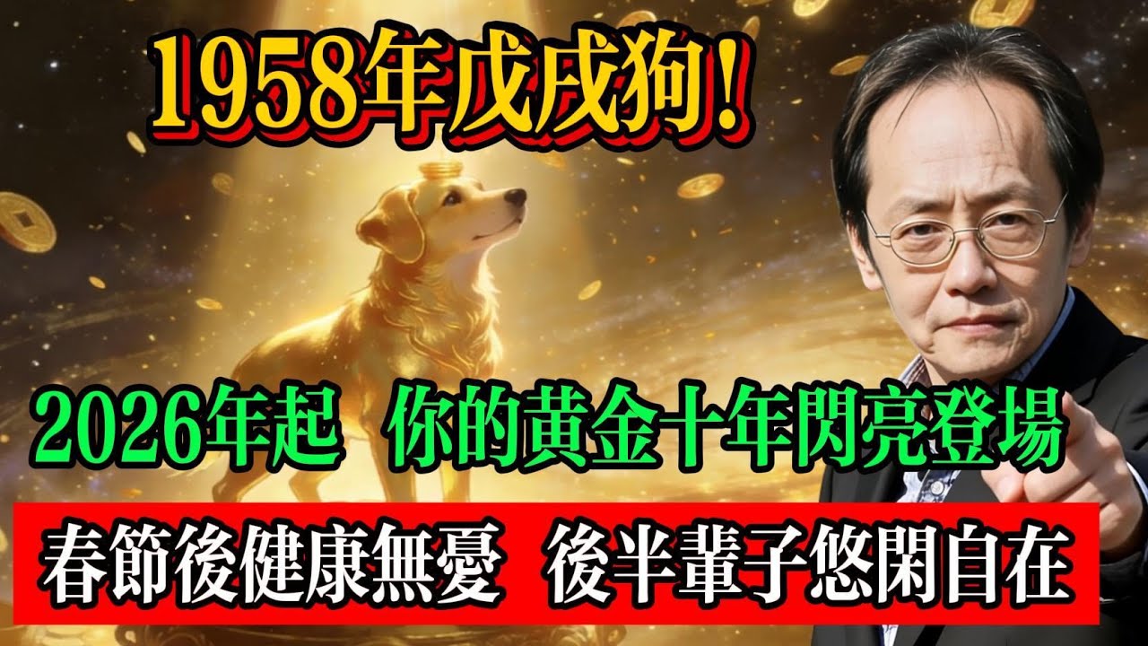 1958年戊戌狗，2026年起，你的黃金十年閃亮登場！春節後健康無憂，後半輩子悠閒自在！#倪海厦  #1958屬狗 #戊戌狗運勢 #2026運勢 #黃金十年 #晚年福氣 #易經晉卦 #傳統命理