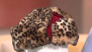 Trapper Hat with Ear Flaps in Leopard Faux Fur Trim with Nancy Hornback
