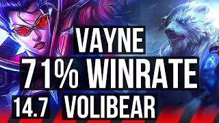 VAYNE vs VOLIBEAR (TOP) | 71% winrate, 6 solo kills, Legendary, 13/3/8 | EUW Master | 14.7