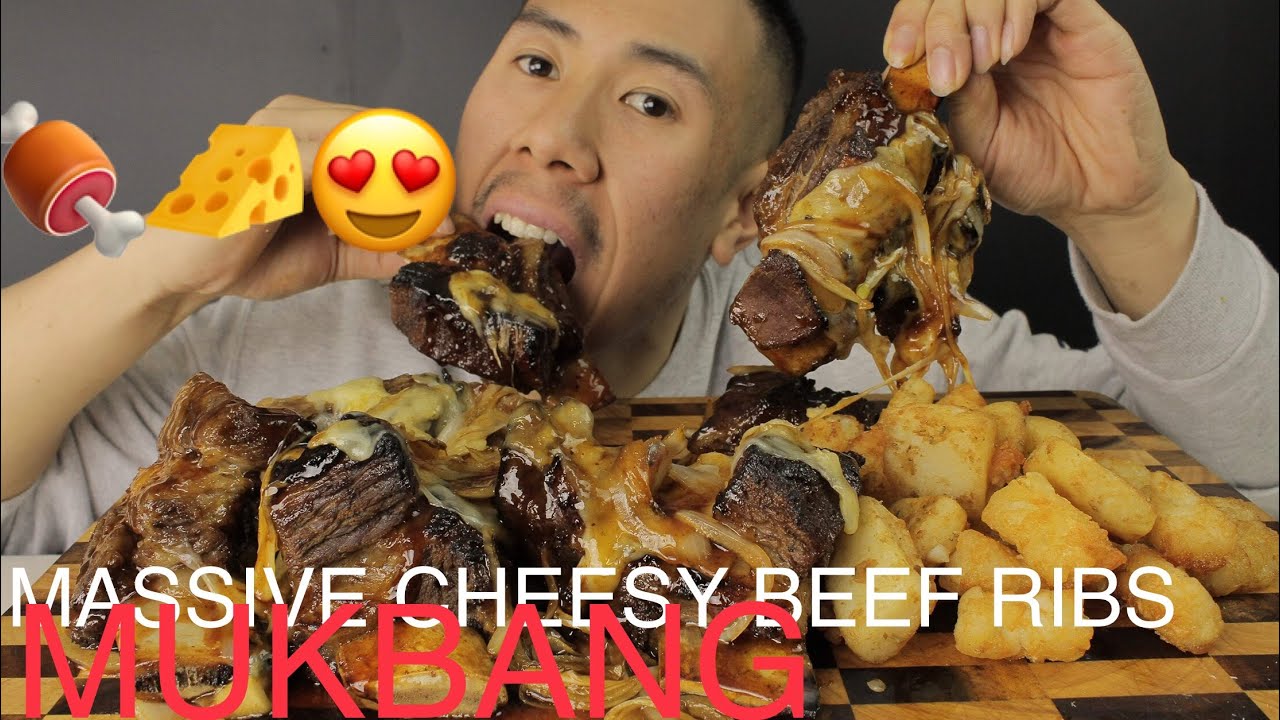 MUKBANG-MASSIVE CHEESY BBQ BEEF SPARE RIBS 2KG! WITH TATER TOTS AND ROAST POTATO-HUGE BITES