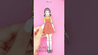 Doll Fun Art in Squid Game &amp; Drawing Outfit | Paper Dolls DIY #shorts