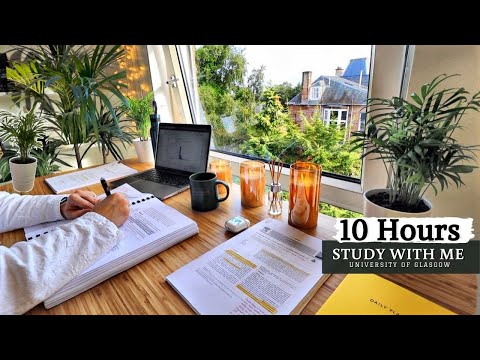 10 HOUR STUDY WITH ME | Background noise, 10-min Break, No music, Study with Merve