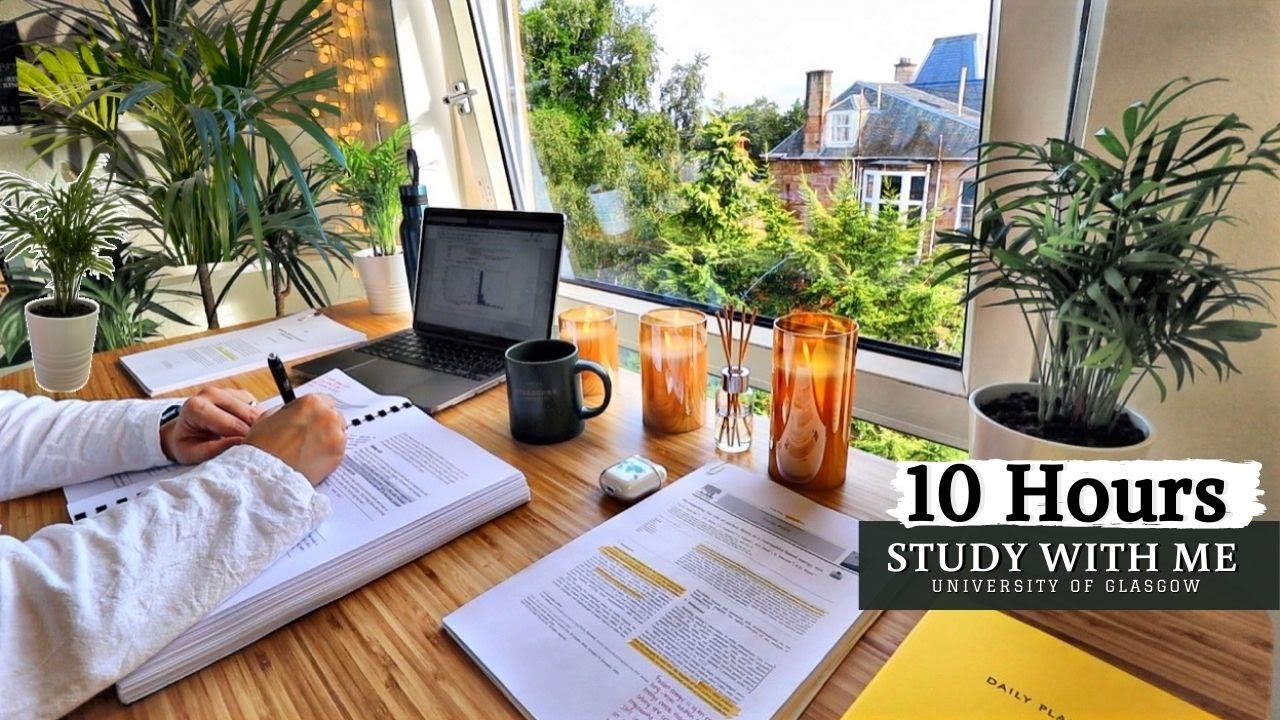 10 HOUR STUDY WITH ME | Background noise, 10-min Break, No music, Study ...