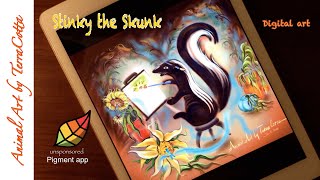 Stinky the Skunk Freehand Digital Tutorial | ipad Pigment app screenshot 1