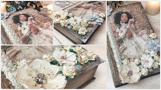 Up-cycled Book Cover - Rice Paper Decoupage & Mixed Media