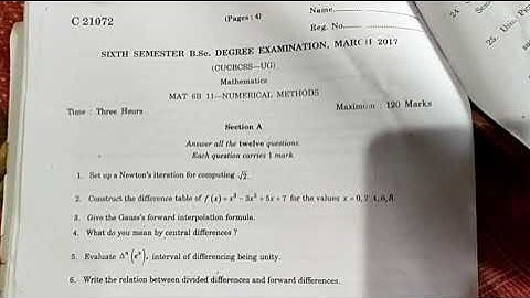 sixth semester|question paper|numerical method|March2017|BSC MATHS|Calicut University