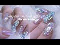 氷オーロラストーンネイル🧊/ 2023冬セルフジェルネイル・デザイン 겨울네일/셀프네일/네일 디자인/젤네일-ice aurora stone nail/blue mix glitter-