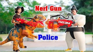 Battle Nerf War: Blue Police Nerf Guns Robbers Group and Dr Octopus Arresting Monkey