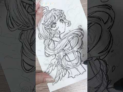 【アナログ】🌊海の天使さん線画メイキング🎨🦜#Shorts #illustration #illustrative
