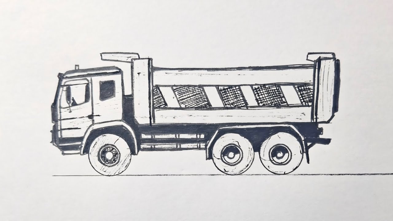 How to draw a dump truck easily 