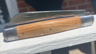 Au Sabot Knife/Carbon Steel Sheepsfoot in Olive Wood
