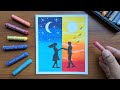 🌙✨ How to Draw Day &amp; Night Couple | Easy Oil Pastel Drawing Step by Step Tutorial 