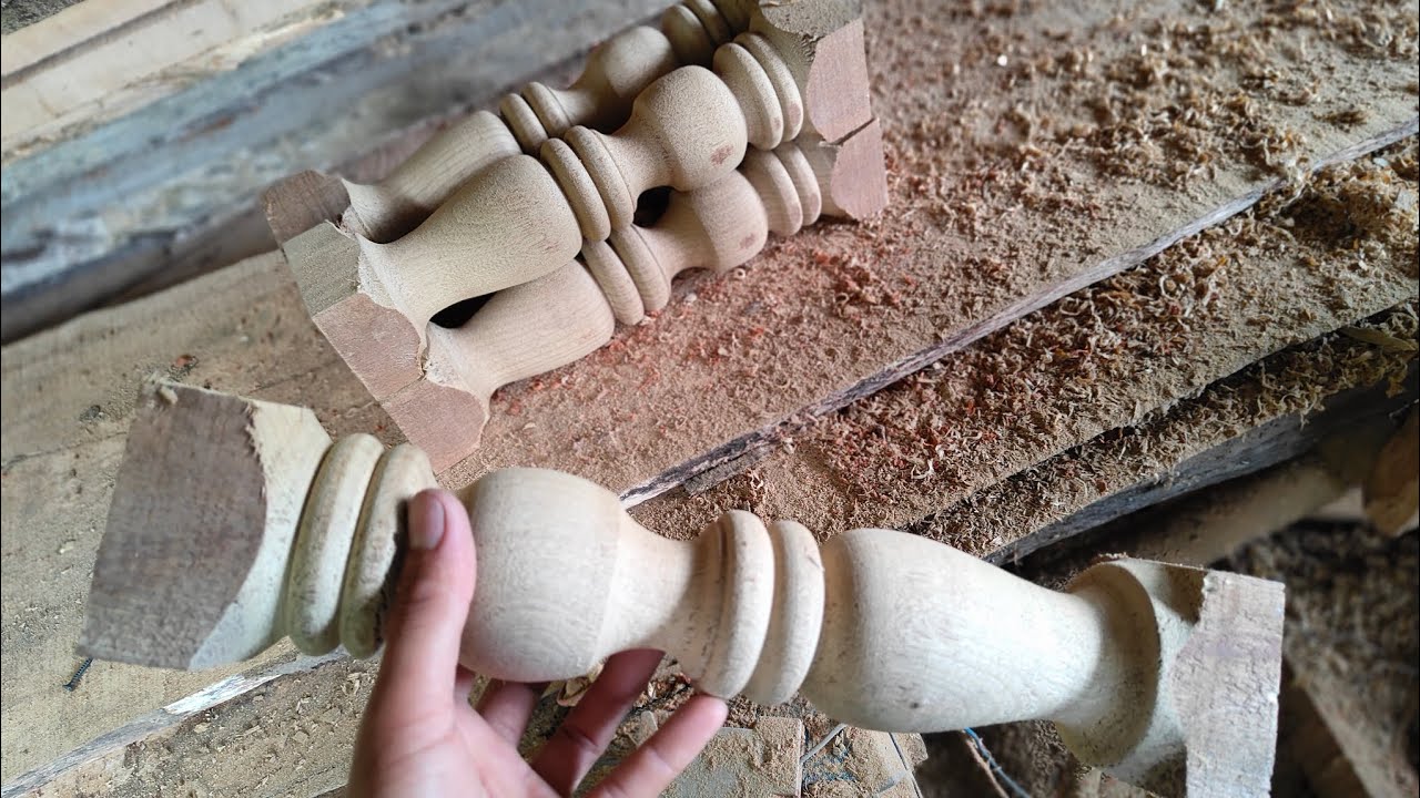 making wooden railing post with my home made lathe machine. - YouTube