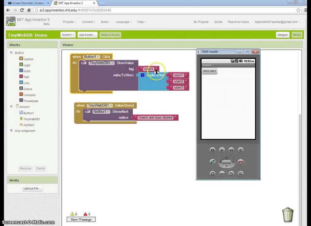 App Inventor 2 Tutorial - TinyWebDB Part 2