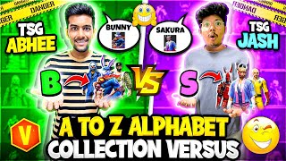 A To Z Alphabet Bundle Collection Versus 😍 Tsg Jash Vs Tsg Abhee 😱 Richest Collection 🤑 - Free Fire