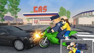 POLICE BIKE ACCIDENT! OFFICER & WIFE CRASH WITH CAR 😱 | SCHOOL PARTY CRAFT screenshot 1