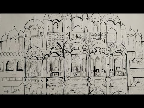 Hawa Mahal Jaipur Line Drawing Vector. Hawa Mahal Line Work Illustration.  Royalty Free SVG, Cliparts, Vectors, and Stock Illustration. Image  182232329.