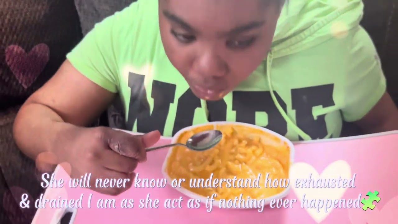 J.O.R.G.I.A. With autism. After calming down The Princess👸🏽requested Mac & Cheese, her favorite🧩🤍🥰