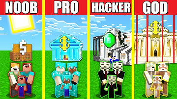 Minecraft Battle: SECURE BANK HOUSE BUILD CHALLENGE - NOOB vs PRO vs HACKER vs GOD Animation SAFEST