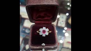 UN187 Vintage ruby and diamond flower ring