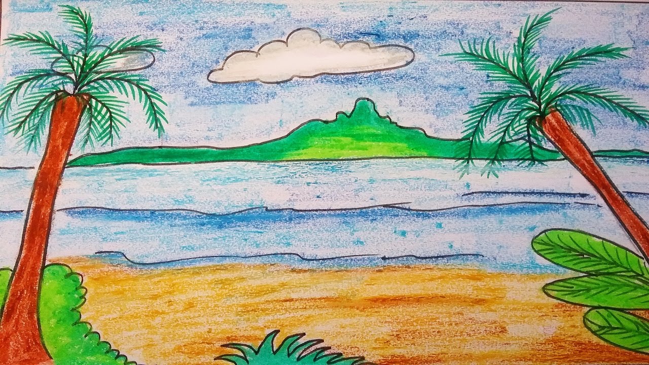 palm tree beach drawing