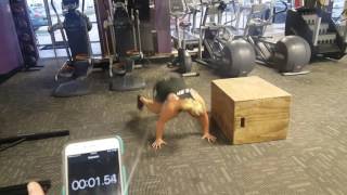 Kayla Hardiman doing 21 burpee box jump overs for time