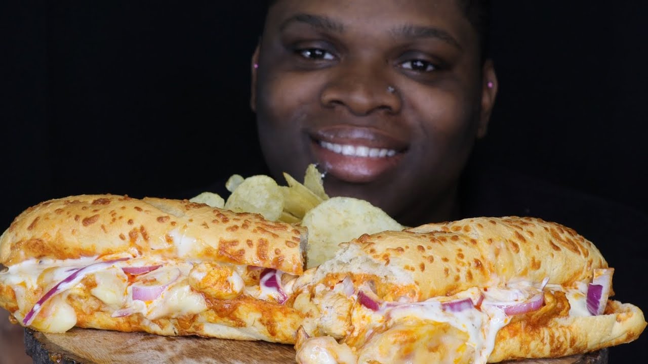 ASMR MUKBANG EATING BUFFALO CHICKEN SUB SANDWICH & LAYS (no talking) | CALIENTAY ASMR MUKBANG